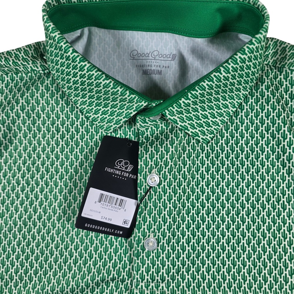 Good Good Golf Cactus Verde Polo Mens Medium Green Cactus Print GG1572-M NWT